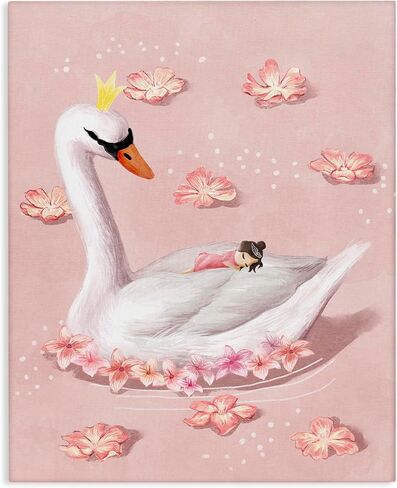 لوحة فنية جدارية برسمة بحيرة وردية لأميرة البجع للأطفال من Stupell Industries تصميم Ziwei Li Wall Art مقاس 40.64 سم × 50.8 سم in Kuwait