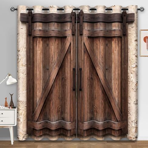 Aimego Rustic Floral Sunflower Blackout Curtains - Room Darkening Curtains Farmhouse Country Wooden Plank Blue Butterfly Window Drapes Decor for Bedroom Living Room Grommet 2 Panel Set, 52"X63" in Kuwait