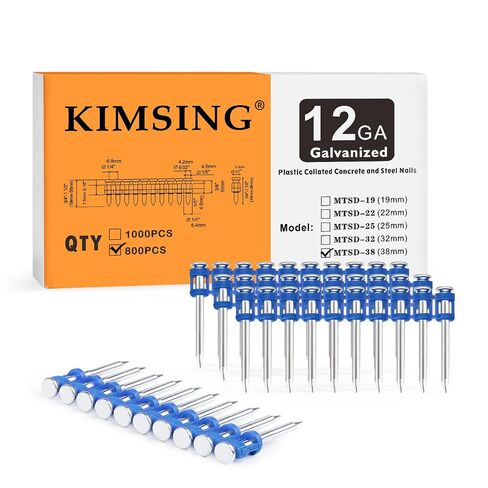 KIMSING MTSD-38 12 مقياس 1 1/2 بوصة × .109 بوصة سلسة من البلاستيك المغطى بالخرسانة والفولاذ دبوس محرك ميكانيكي مجلفن لخرسانة طاقة الغاز ومسامير الصلب 800 قطعة / صندوق (صندوق واحد) in Kuwait