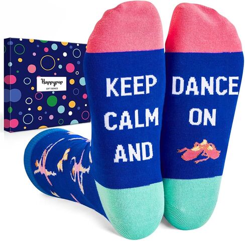 HAPPYPOP Dance Socks For Women Dancer With Funny Saying Keep Calm And Dance On, Dance Teacher Ballet Ballerina Gifts For Women Who like To Dance, Dance Blue, M in Kuwait