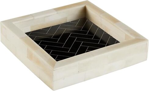 47th & Main Decorative Herringbone Bone Inlay Tray Modern Home Décor, Small, Black/White in Kuwait