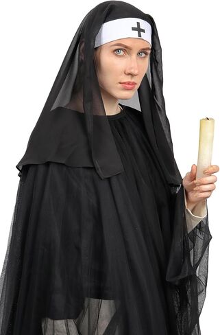 قبعة PROCOS Nun Veil Habit Hat سوداء للزي الشيطاني، إكسسوار الهالوين يوميًا in Kuwait