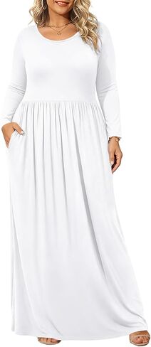 BISHUIGE Womens XL-6XL Long Sleeve Casual Plus Size Maxi Dresses with Pockets in Kuwait