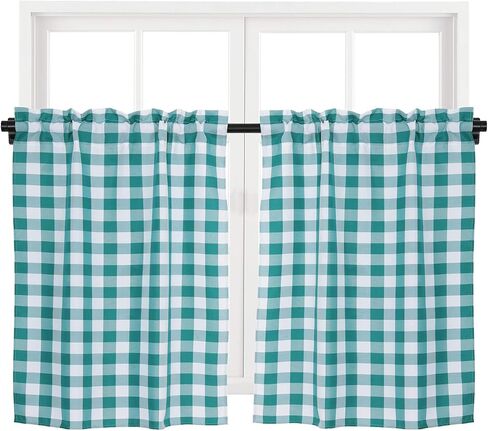 Red Buffalo Plaid Cafe Curtains Light Filtering Buffalo Checkered Tier Half Window Curtains Farmhouse Kitchen Bathroom Short Curtains, 28" x 36", Set of 2 in Kuwait