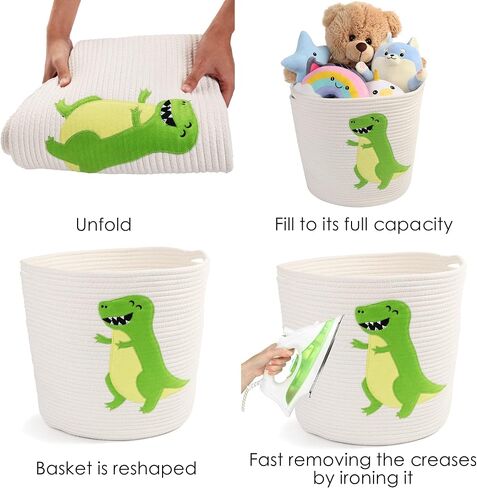 LotFancy Cat Toy Organizer, Cotton Rope Animal Basket with Handle, Cat Toys Storage Bin for Pets, Cute Woven Containers Holder for Playing Room, Kids Bedroom, 15.7x13''(H) in Kuwait