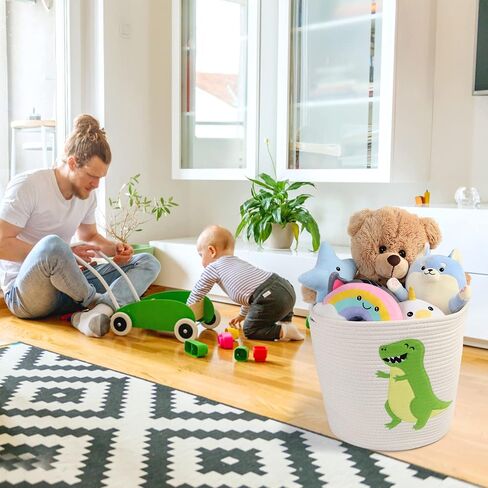LotFancy Cat Toy Organizer, Cotton Rope Animal Basket with Handle, Cat Toys Storage Bin for Pets, Cute Woven Containers Holder for Playing Room, Kids Bedroom, 15.7x13''(H) in Kuwait