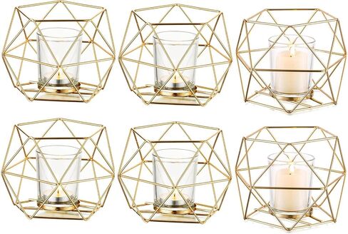 Hewory هندسية حامل شموع Tealight باللون الأسود، قطع مركزية معدنية حديثة لحفلات الزفاف للطاولة، حامل شموع نذرية لهجة لضوء الشاي لرف المنزل وديكور حفلة عيد الميلاد وعيد الميلاد، 6 قطع in Kuwait