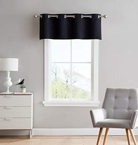 LinenZone 1 Scalloped Valance Curtain Panel - Premium Grommet Blackout Drape - 54 inch Wide x 18 Inches Long - Solid Thermal Insulated Draperies (Nicole Scallop 54 x 18, Black) in Kuwait