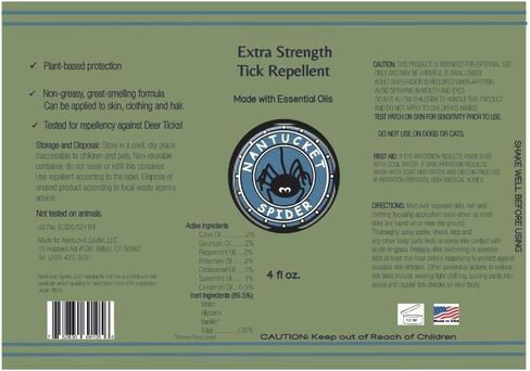 Nantucket Spider Extra Strength Tick Repellent Spray - 4 Ounce Travel Size | Natural Tick Repellent for People | Made in The USA with 100% Organic Essential Oils in Kuwait