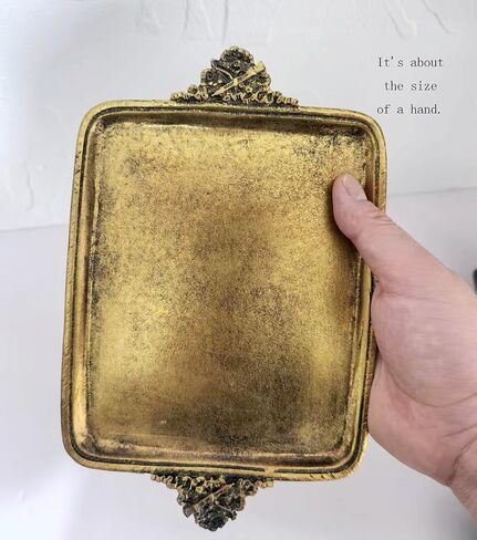 Vintage Gold Jewelry Decorative Tray, Perfume Organizer Jewelry Dresser Organizer Tray,Bathroom Dresser Vanity Tray -8.5 x 5.7 inches in Kuwait