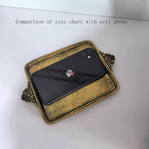 Vintage Gold Jewelry Decorative Tray, Perfume Organizer Jewelry Dresser Organizer Tray,Bathroom Dresser Vanity Tray -8.5 x 5.7 inches in Kuwait