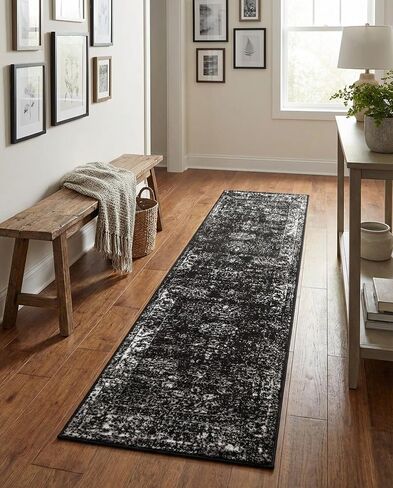 Rugs.com Monte Carlo Collection Rug – 2' x 9' 10 Runner Black Medium Rug Perfect for Living Rooms, Large Dining Rooms, Open Floorplans in Kuwait