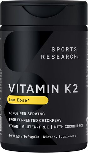 Sports Research Vitamin K2 as MK-7 100mcg with Coconut MCT Oil - 120 Veggie Softgels (4 Month Supply) Vegan Certified, Non-GMO Verified, Gluten & Soy Free - Citrus Aroma in Kuwait