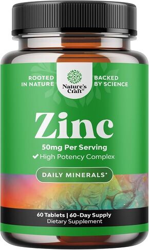 Pure Zinc Supplement 50 mg - Zinc Immune System Booster and Natural Zinc Supplement for Mood Boost Heart Health Brain Support with Hair Skin and Nails Vitamins - Zinc 50mg Immune Support Supplement in Kuwait