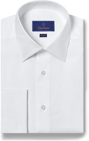 David Donahue Mens Trim Fit Cotton Micro Birdseye French Cuff Dress Shirt, White in Kuwait