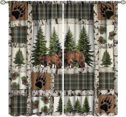Rustic Cabin Curtain Vintage Cottages Animal Deer Moose Bear Country Curtain for Bedroom Living Room Decor Window Drapes, 2 Panels,42x45in Decor in Kuwait
