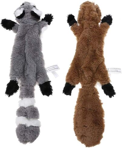 No Stuffing Dog Toy, Stuffing Free Dog Chew Toys Set with Squirrel and Raccoon Squeaky Plush Dog Toy for Small and Medium Dogs - 2 Packs, 15.7 Inch in Kuwait