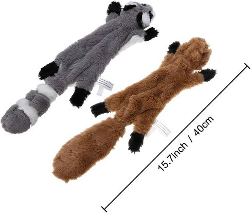 No Stuffing Dog Toy, Stuffing Free Dog Chew Toys Set with Squirrel and Raccoon Squeaky Plush Dog Toy for Small and Medium Dogs - 2 Packs, 15.7 Inch in Kuwait