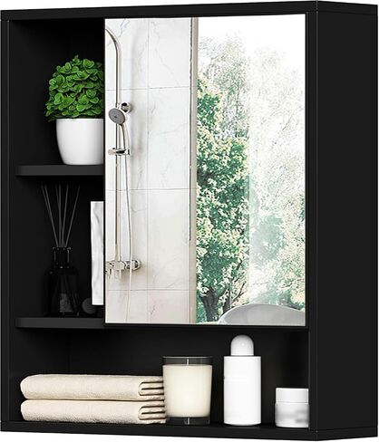 ChooChoo Bathroom Wall Mirror Cabinet, Medicine Cabinet with Single Door and Adjustable Shelf, Over The Toilet Space Saver Storage Cabinet, Walnut in Kuwait