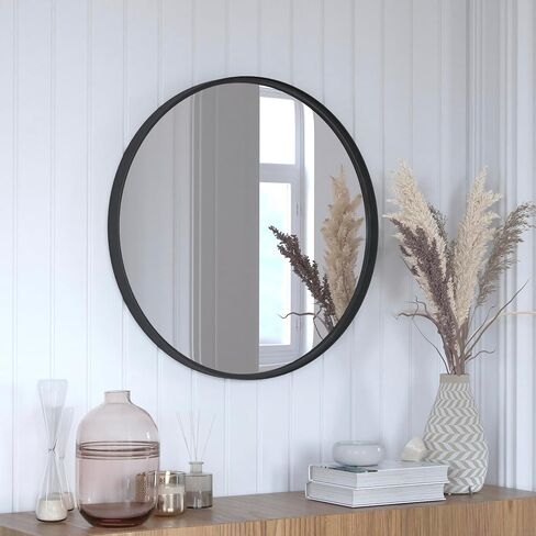 Flash Furniture Jennifer Large Round Wall Mirror - Black Circle Accent Mirror - 24" Vanity Mirror - for Bathroom, Vanity, Entryway, Dining Room, & Living Room in Kuwait