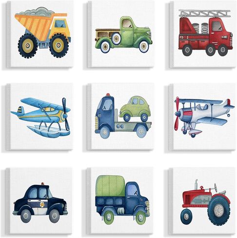 Stupell Industries Truck and Plane Transportation Illustrations Canvas Wall Art, 9pc each 12 x 12, Multi-Color in Kuwait