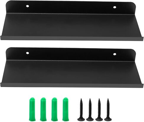 Anxingo Floating Shelves Wall Mounted Bathroom Shelf, Metal Wall Mounted Small Display Shelves, Floating Wall Shelves Shelf Display Storage Wall Mount Home Decor, Matte Black,2 Pack (16.14"*3.9") in Kuwait