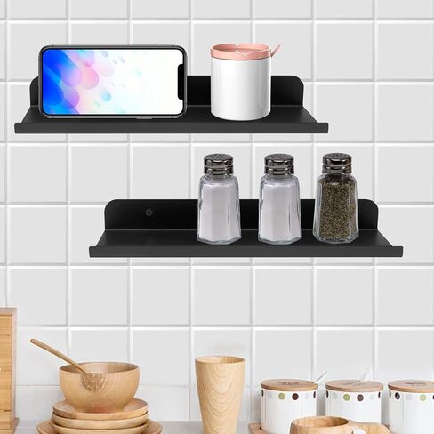 Anxingo Floating Shelves Wall Mounted Bathroom Shelf, Metal Wall Mounted Small Display Shelves, Floating Wall Shelves Shelf Display Storage Wall Mount Home Decor, Matte Black,2 Pack (16.14"*3.9") in Kuwait