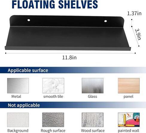 Anxingo Floating Shelves Wall Mounted Bathroom Shelf, Metal Wall Mounted Small Display Shelves, Floating Wall Shelves Shelf Display Storage Wall Mount Home Decor, Matte Black,2 Pack (16.14"*3.9") in Kuwait