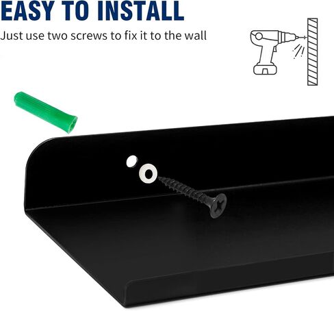Anxingo Floating Shelves Wall Mounted Bathroom Shelf, Metal Wall Mounted Small Display Shelves, Floating Wall Shelves Shelf Display Storage Wall Mount Home Decor, Matte Black,2 Pack (16.14"*3.9") in Kuwait