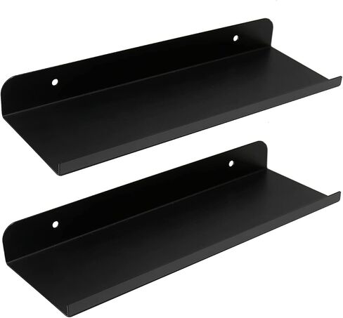 Anxingo Floating Shelves Wall Mounted Bathroom Shelf, Metal Wall Mounted Small Display Shelves, Floating Wall Shelves Shelf Display Storage Wall Mount Home Decor, Matte Black,2 Pack (16.14"*3.9") in Kuwait