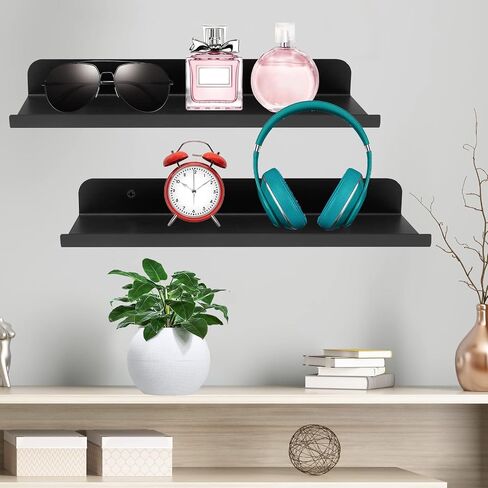 Anxingo Floating Shelves Wall Mounted Bathroom Shelf, Metal Wall Mounted Small Display Shelves, Floating Wall Shelves Shelf Display Storage Wall Mount Home Decor, Matte Black,2 Pack (16.14"*3.9") in Kuwait