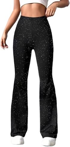 LifeShe Women Sparkly Flared Leg Pants Y2K Sequin Bell Bottom Legging Pants in Kuwait