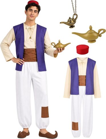 Angelaicos Mens Arab Prince Costume Fairy Tale Suits Halloween Cosplay Party Hat in Kuwait