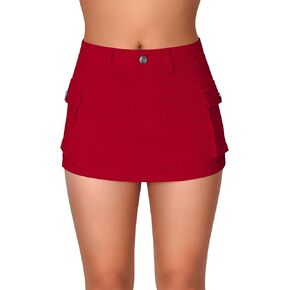 roswear Women's High Waisted Mini Jean Skorts Denim Stretchy Cargo Shorts with Pockets