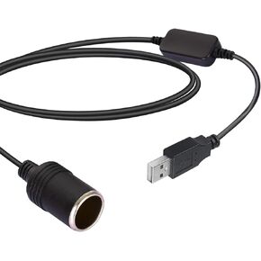 USB A Male to 12V Car Cigarette Lighter Socket Female Converter for GPS Dashcam and More-Black (0.6M/2Ft)