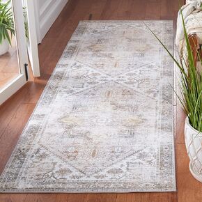 SAFAVIEH Tucson Collection Area Rug - 6' Square, Beige & Grey, Persian Medallion Design, Non-Shedding Machine Washable & Slip Resistant Ideal for High Traffic Areas in Living Room, Bedroom (TSN102B)