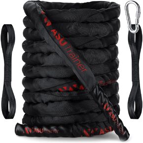 ASU Trainer Poly Dacron Weighted Battle Ropes for Home Gym– Indoor/Outdoor Workout Rope with Sleeve, Heat-Shrink Handles, & Anchor Kit – Exercise Rope for Training/Fitness/Boxing, Army Battle Rope