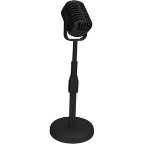 Vintage Microphone Prop Model with Adjustable Stand, Old Fashioned Desktop Microphone Prop Decor for Party Decoration, Costume Role Play (Silver)