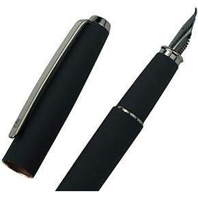 Hongdian 517D Matte Black Fountain Pen Medium Nib, Warrior Series Classic Design with Converter and Metal Box