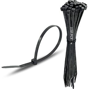 Plastic Electronic Zip Ties 12 Inch 150 Pcs Professional Self-Locking Nylon Cable Tie Straps 50 Lbs Black UV,Multi-Purpose Big Nylon Ties 12 in for Garden Fence Outside