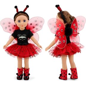 Emily Rose 14 Inch Doll Clothes | Magical Lady Bug 5 PC 14.5" Doll Halloween Costume Outfit with Removable Wings, Antenna Headband and Fun Doll Boots! | Fits Most 14" Hard-Bodied Dolls
