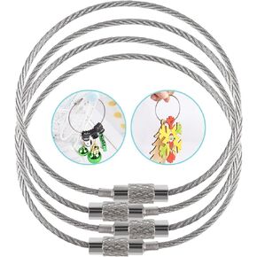 Tophoniex 120 Pieces Stainless Steel Wire Keychains 6" Wire Key Rings Kit Heavy Duty Cable Luggage Tag Loops Tag Cable Rings Metal Wire Keychains, Silver
