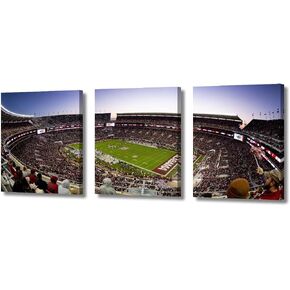 3 Panel Wall Art American Football Team Sport Stadium Poster on Canvas Framed Art Sport Paintings Bryant-Denny Stadium Picture Giclee Artwork for Classroom Home Decoration, 48" Wx24 H