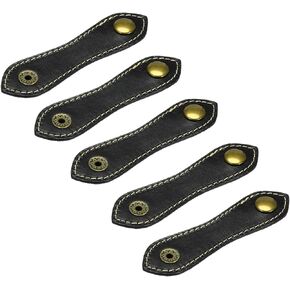 MECCANIXITY 5Pcs Leather Cable Straps Cord Organizer 100x20mm Cable Ties Elastic Cable Management for USB Cable, Headphone Wire, Olive Green