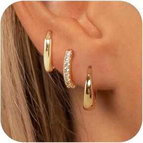 Rotnso Gold Hoop Earrings Set for Women 14K Real Gold/Silver Plated Chunky Hypoallergenic Trendy Lightweight Cute Huggie Hoops Dainty Cartilage Multiple Piercing Hoop Earrings Jewelry Gifts for Girls