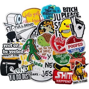 30Pcs Funny Sayings and Prank Meme Embroidery Patches DIY Motif Iron On Or Sew On Patches Appliques for Jeans Jackets Clothes Backpacks