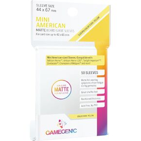 Matte Board Game Sleeves | Pack of 50 Matte Sleeves | 44 by 67 mm Card Sleeves Optimized for Mini American Card Games | Premium Card Protection | FFG Yellow Color Code | Made by Gamegenic