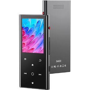 64GB MP3 Player, MP3 Player with Bluetooth 5.2, 2.4" Large Screen, Portable MP3 with Speaker, Metal Body, FM Radio, E-Book, One Key Voice Record, Alarm, Headphones Included