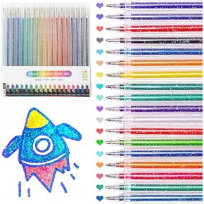 SAYEEC Glitter Gel Pens, 18 Colored Dual Metallic Gel Pens Set, 1.0mm Super Sparkle Gel Ink Pens Art Glitter Markers for Adult Coloring Book, Scrapbook, Drawing, Doodling, Card Making, Journaling