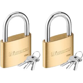 Solid Brass Keyed Padlock, 1-9/16"(40mm) Wide Body, 2.5 Inch Long Shackle Outdoor Waterproof Lock with Keys for Shed, Gate, School Gym Locker, Fence, Hasp Storage (2 Pack)